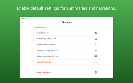 Enable settings for summaries and narrations!