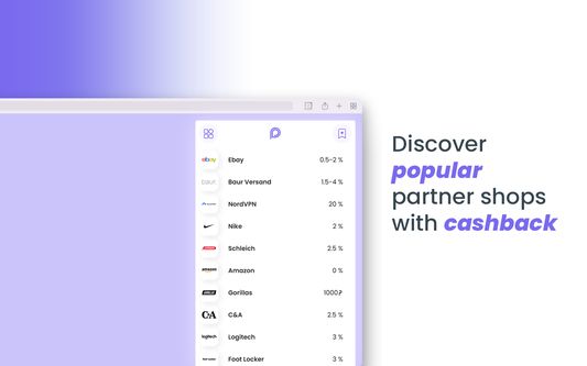Discover popular partner shops with cashback.