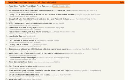 Tags rendered on Hacker News