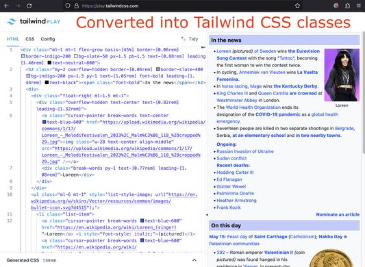 Copied code will have Tailwind CSS classes