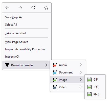 Right-click to open the context menu and select from submenus to download the files of a particular type. This is the "full" configuration example.