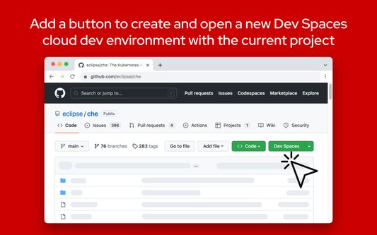 Add a button to create and open a new Dev Spaces cloud development environment with the current GitHub project.