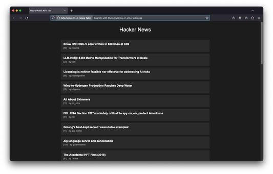 Displays Hacker News Posts on every new tab Screenshot1