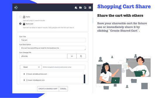 Save your shareable multi-retailer cart for future use or immediately spread the joy by clicking 'Share'. This generates a unique link that you can send to anyone, enabling them to import the cart