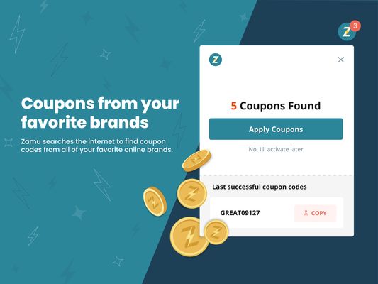 Coupons from your favorite brands. Zamu searches the internet to find coupon codes from all of your favorite online brands.