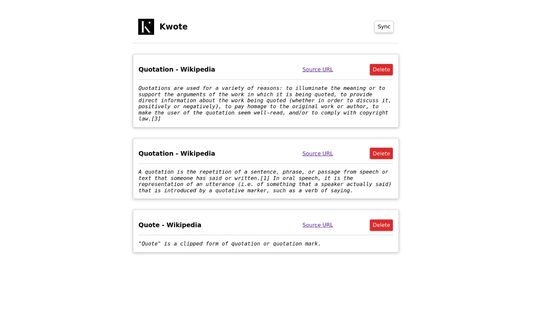 View your saved quotes, along with a reference to the source they were captured from.