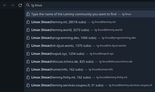 Using the lg keyword to find Firefox communities on Lemmy