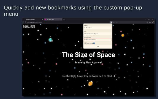 Quickly add new bookmarks using the custom pop-up menu