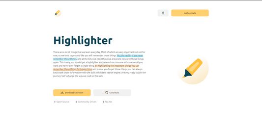 Highlighter demo and site landing page snapshot