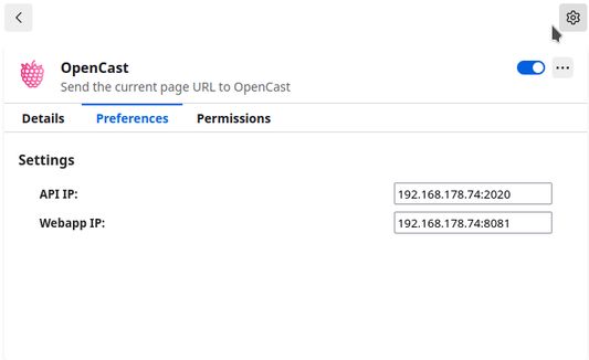 The setting page for configuring your OpenCast's IP.