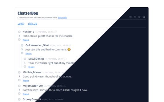 ChatterBox application, showing light and dark themes
