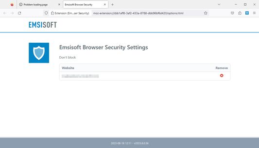 Emsisoft Browser Security Exclusion Settings