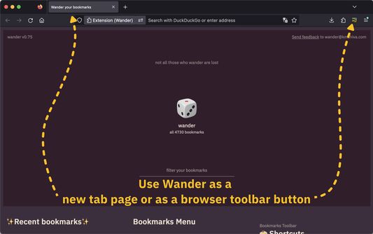 Use Wander as a new tab page or as a browser toolbar button