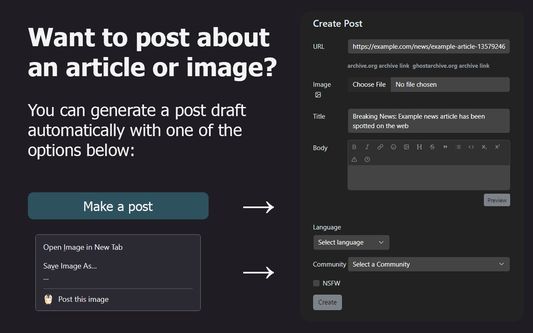 You can generate a post from a webpage or image