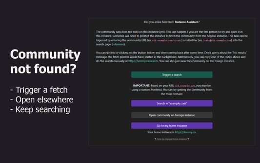 Community not found pages will have buttons to fetch, redirect, and refine your search