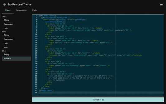 The built-in code editor makes theme creation a breeze