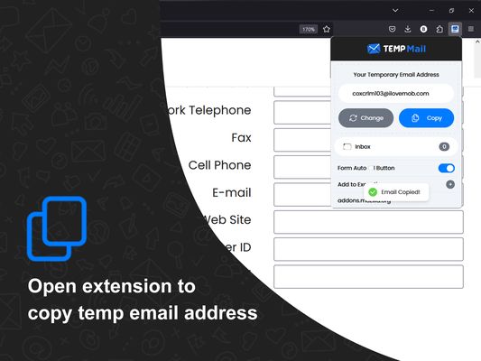 Open extension to copy temp email address