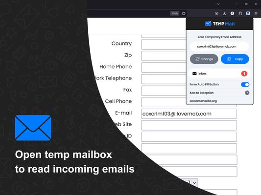 Open temp mailbox to read incoming emails