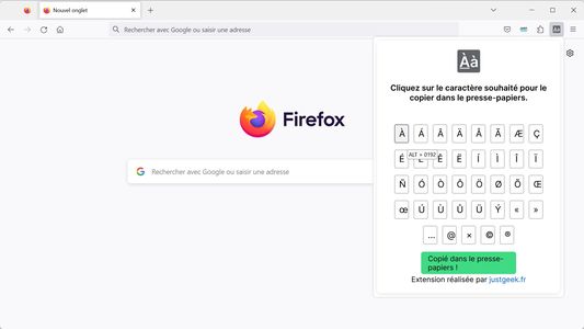 Interface de l'extension CopyMaj dans Firefox.