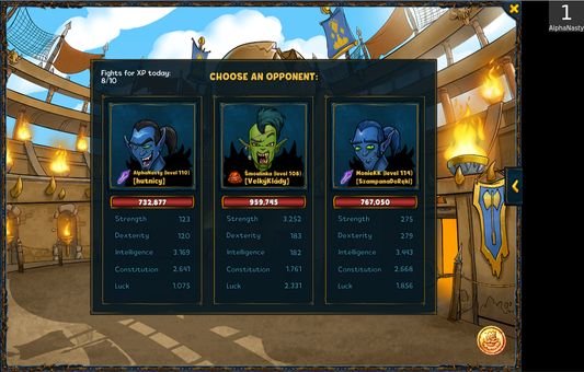 On arena screen, showing the number and name of enemy with highest possible gain of items to scrapbook