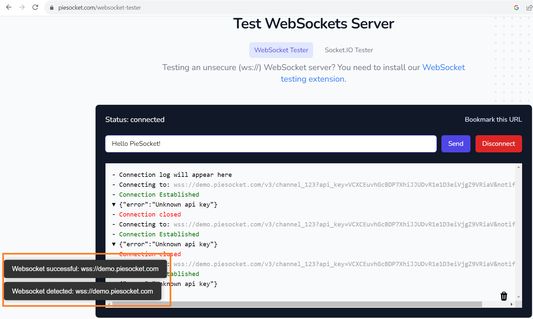 WebSocket status show:
- Connection Attempt
- Connection Success / Failed