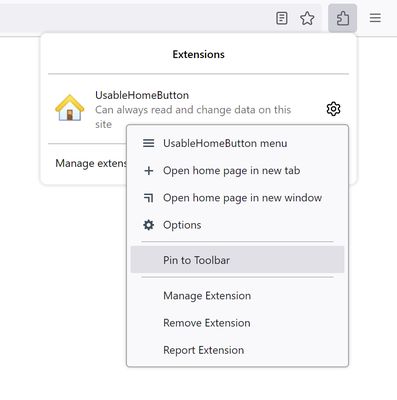 Make sure to pin UsableHomeButton button to Firefox toolbar.