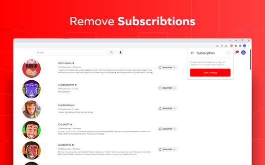 Subscription Cleanup: Remove all YouTube subscriptions with a single click.