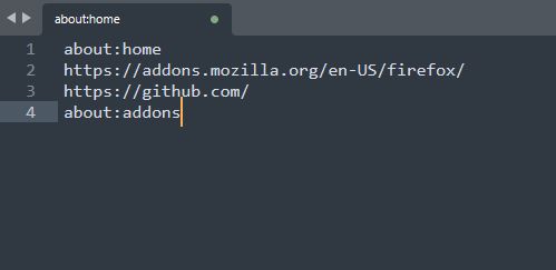 Text editor showing pasted URLs after copying using Addon.