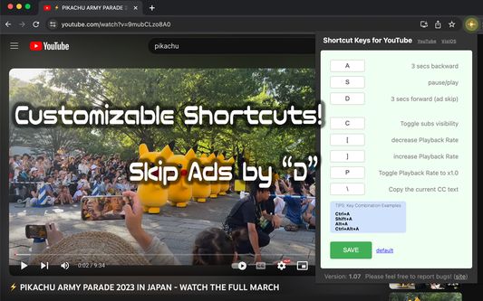 YouTube Keyboard Shortcuts Plus
YouTube Ad-skip feature