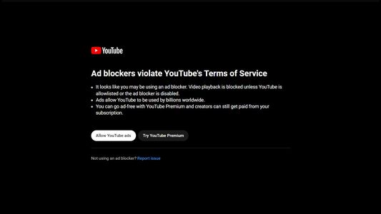 Youtube adblock error screen