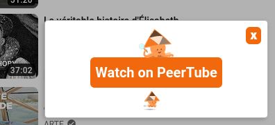 A screenshot, showing the notification offering to watch the video on PeerTube