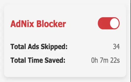 Extension pop up is used to enable or disable the ad blocker. It also displays the total amount of ads skipped as well as how much time you've saved by skipping them.
