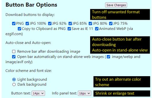 Manage the appearance and behavior of the button bar and image info panel (updated for version 1.4).