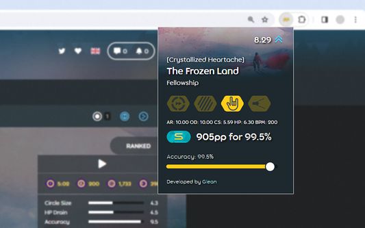 Screenshot of performance calculation for The Frozen Land +HR