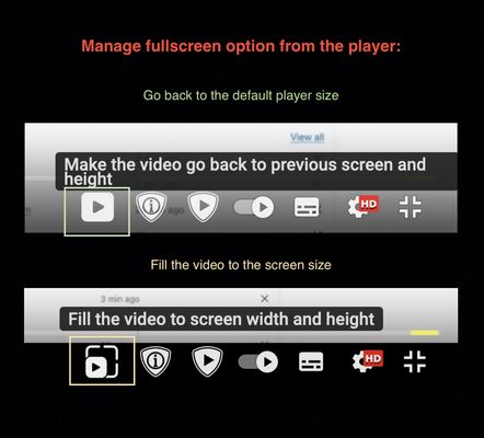 Quickly change mode from the player: if the video is zoomed, go back to its original size; if the video has the original size, zoom it