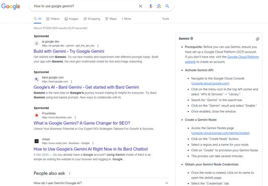 Display Gemini response alongside search engine results