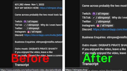 Before & After of youtube links.