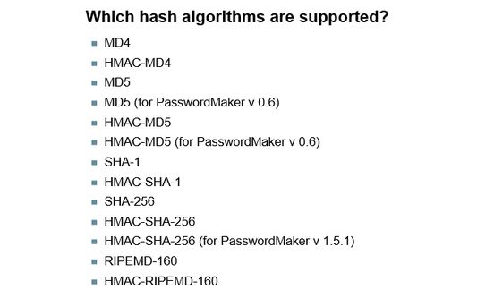 Hash Algorithms Supported