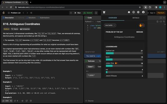 Compete with friends and Conquer Coding Questions