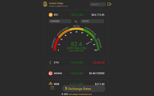 The page allows users to view real-time exchange rates of available cryptocurrencies within the Aegis Investment Banking system. The currency rates are displayed in USD.