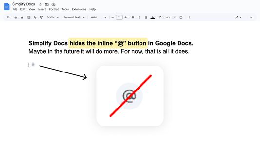 Simplify Docs hides the new inline @ button in Google Docs