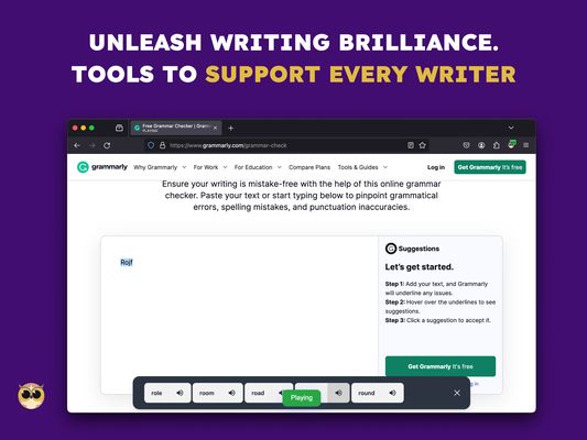A computer monitor showcasing the Helperbird Pro's 'Reading options' menu with the text 'UNLEASH WRITING BRILLIANCE. TOOLS TO SUPPORT EVERY WRITER' prominently displayed above. This image highlights the extension's focus on enhancing writing capabilities with supportive tools.