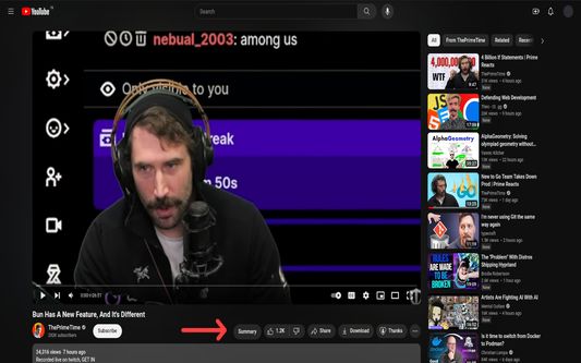 YTGPT's summary button