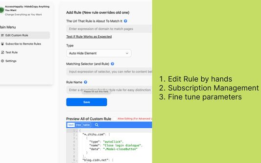 To customize the rules for styling web pages. I.E, remove cookie popup notice, must-login dialogue, remove restriction for coping texts.