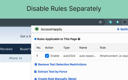 view the rule active on the current page.