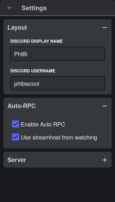 Have access to different settings in the settings-menu from popup, like disabling auto start and stop RPC (Auto RPC)