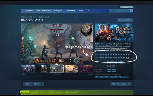 Steam enhance with an out-of-ten rating system.