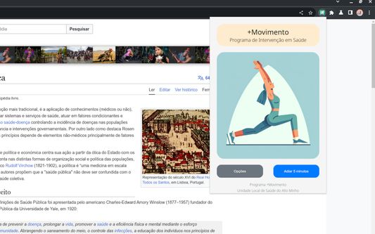 Menu com sugestão de exercício.