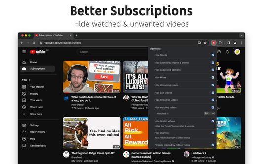 Improved Subscriptions page, which acts more like an inbox of videos