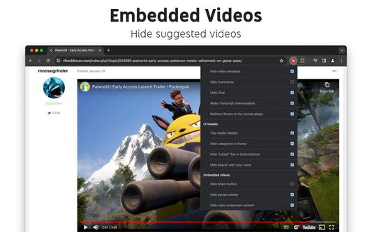Hide algorithmic recommendations when viewing YouTube videos embedded in other sites